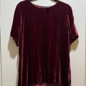 Eileen Fisher Silk Velvet Short Sleeve Top - Rich Burgundy Sz. L